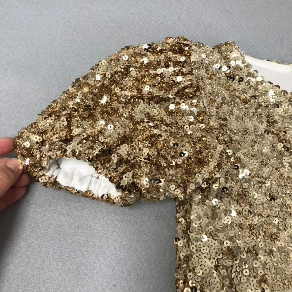 Mia Joy Sequin Dress Girls 6 Gold Short Sleeve Party Wedding Holiday Formal